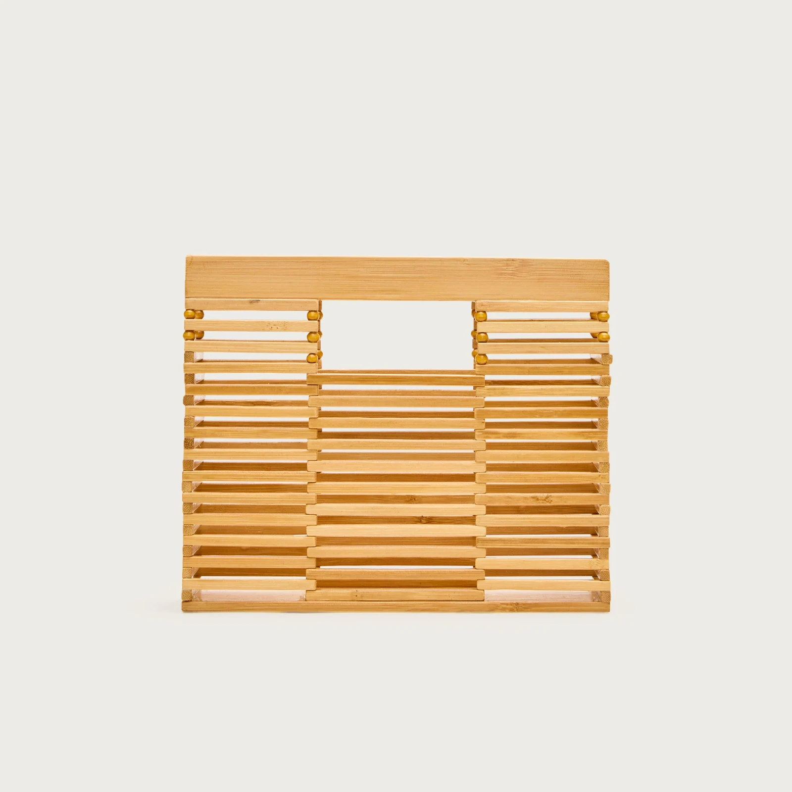 Handwoven wood clutch