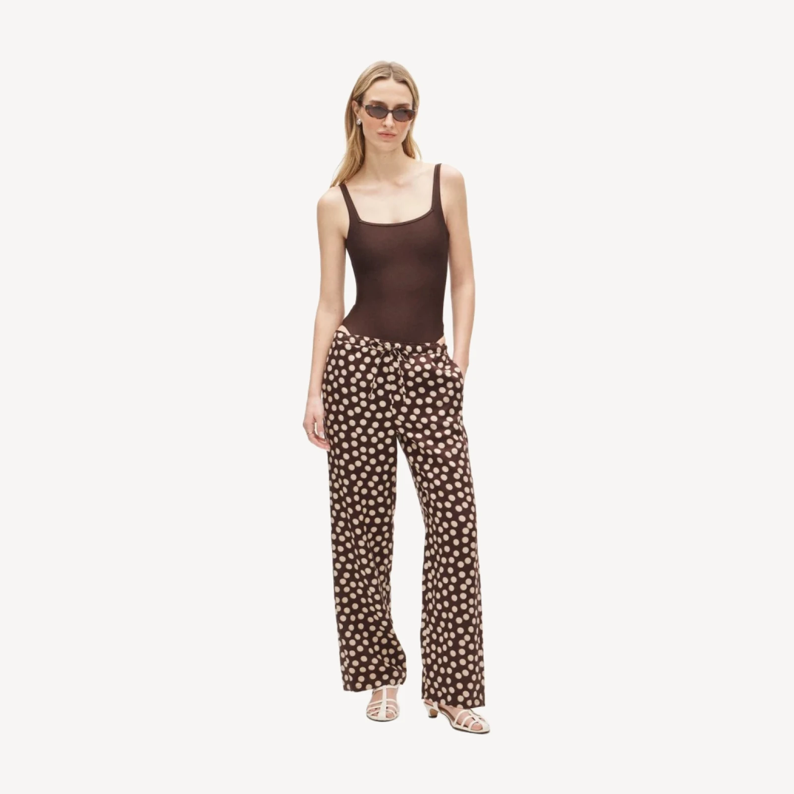 Soleil pant in dot-print linen
