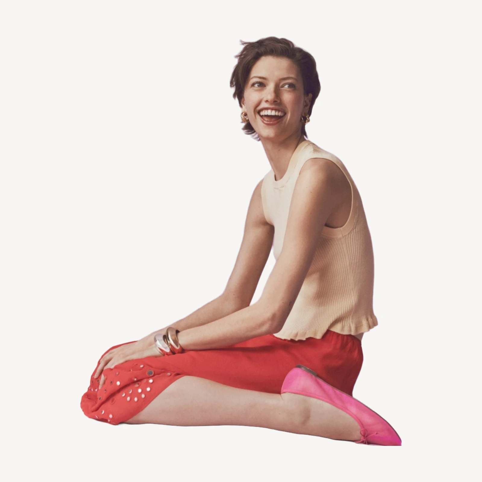 Ruffle-trim shell tank top in premium ultra-fine cotton