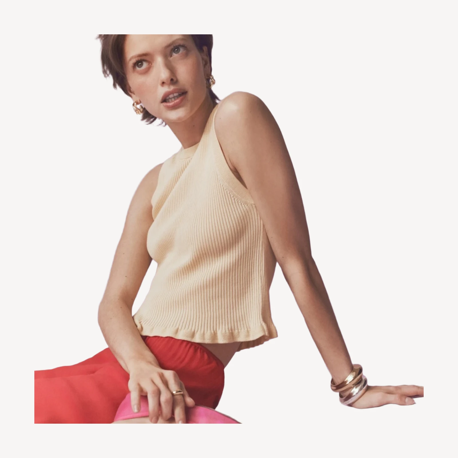 Ruffle-trim shell tank top in premium ultra-fine cotton