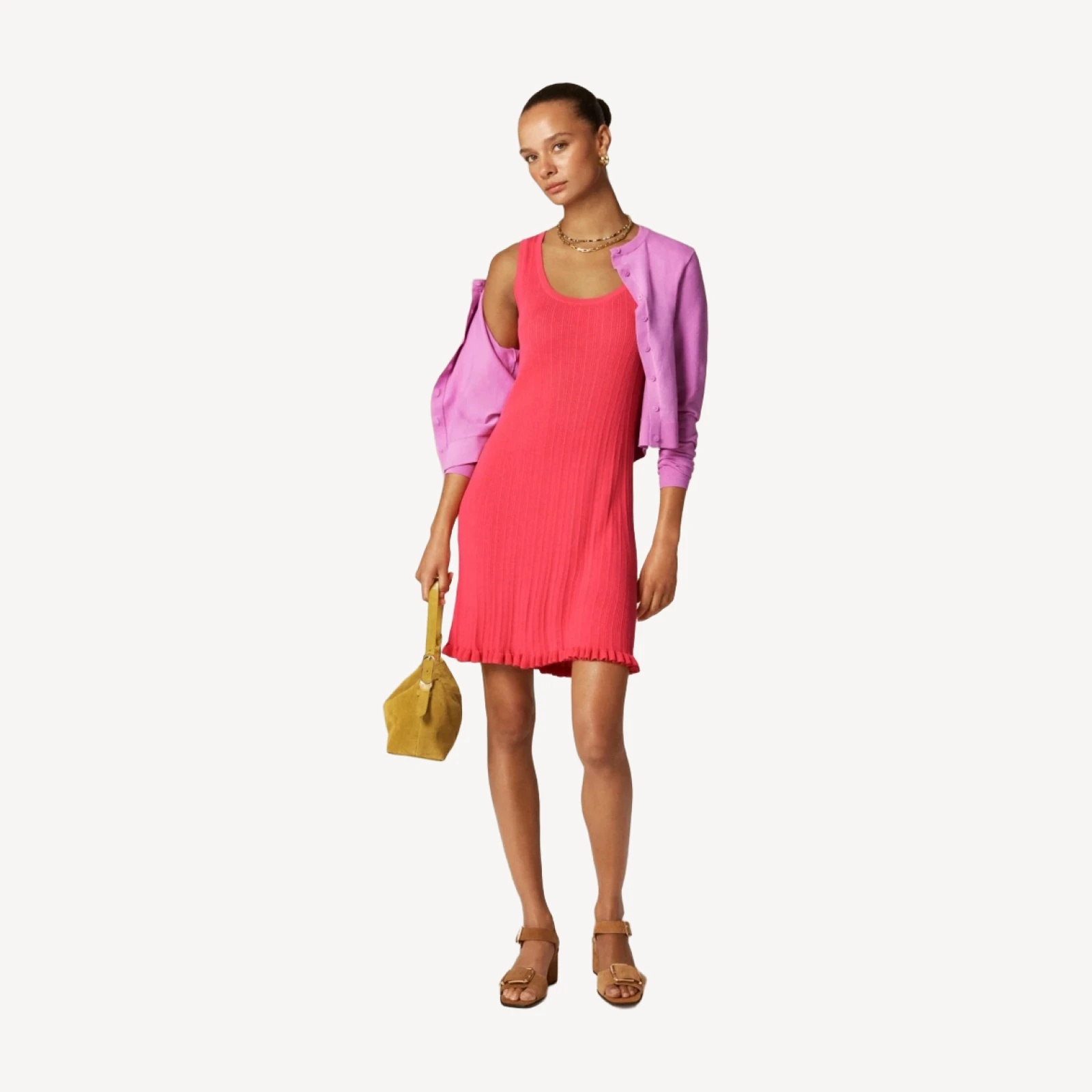 Ruffle-trim sweater-dress in premium ultra-fine cotton