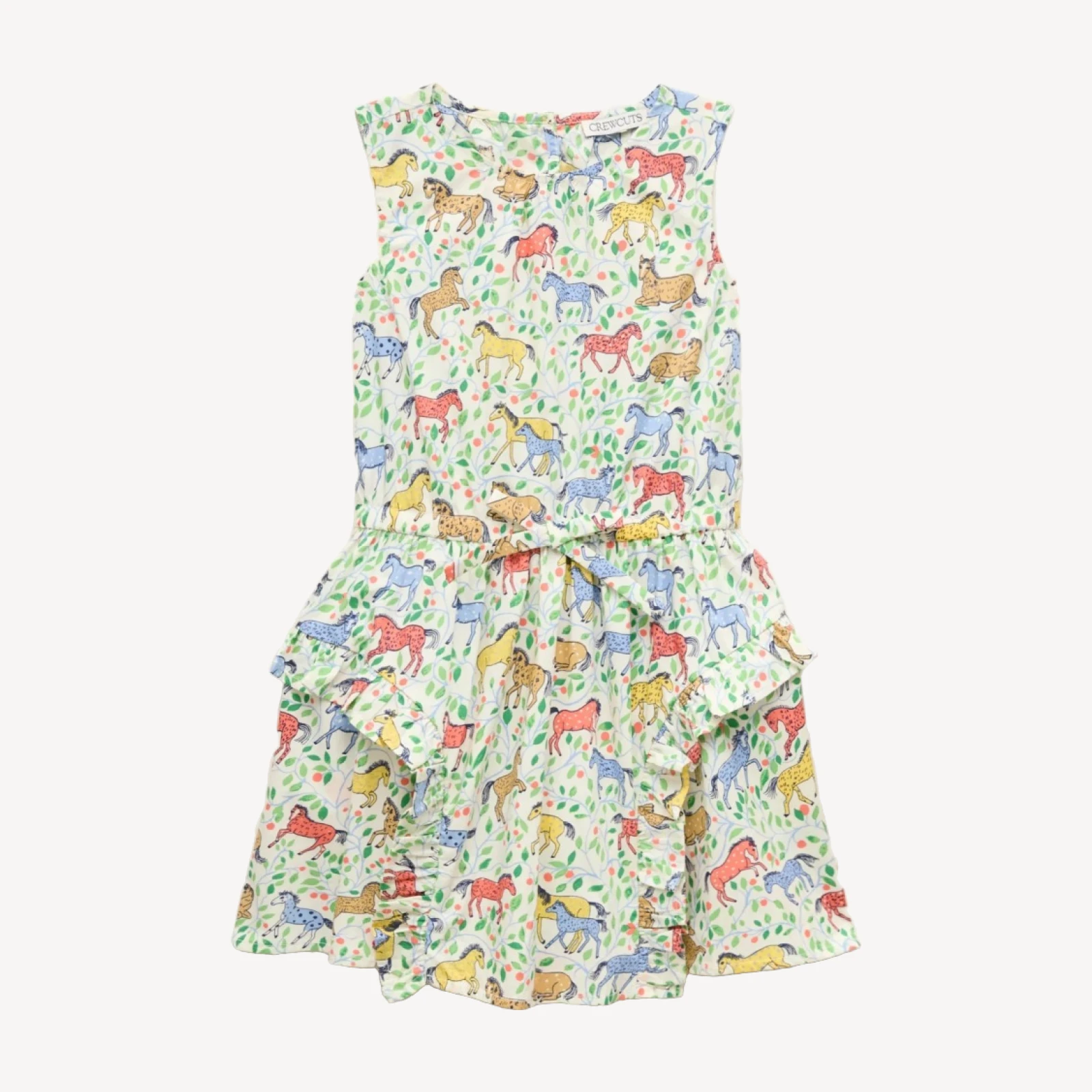 Girls' ruffle-skirt dress in wild horses print