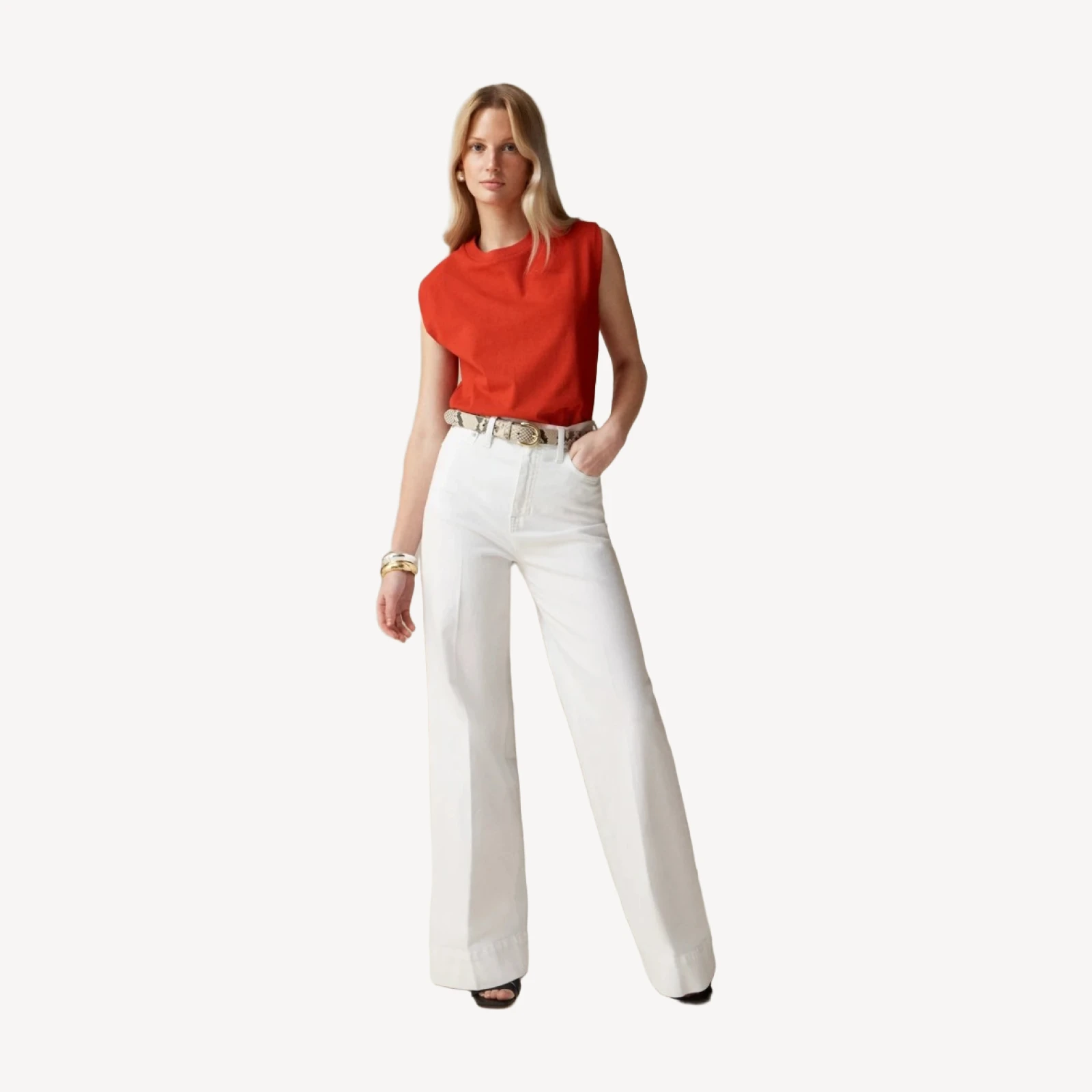 Wide-leg denim trouser in white