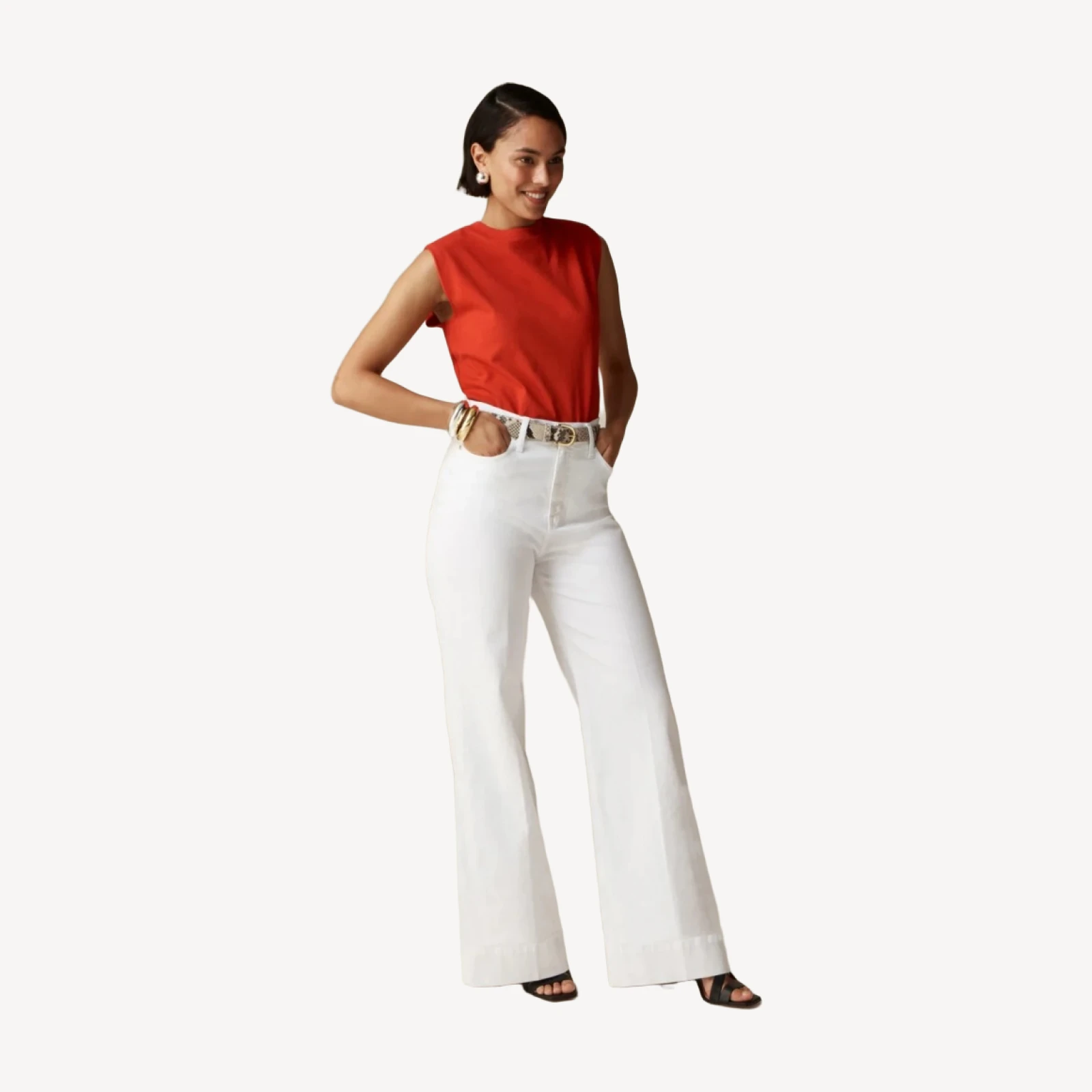 Wide-leg denim trouser in white