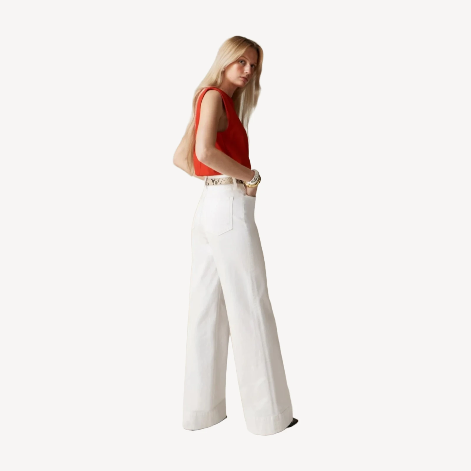 Wide-leg denim trouser in white
