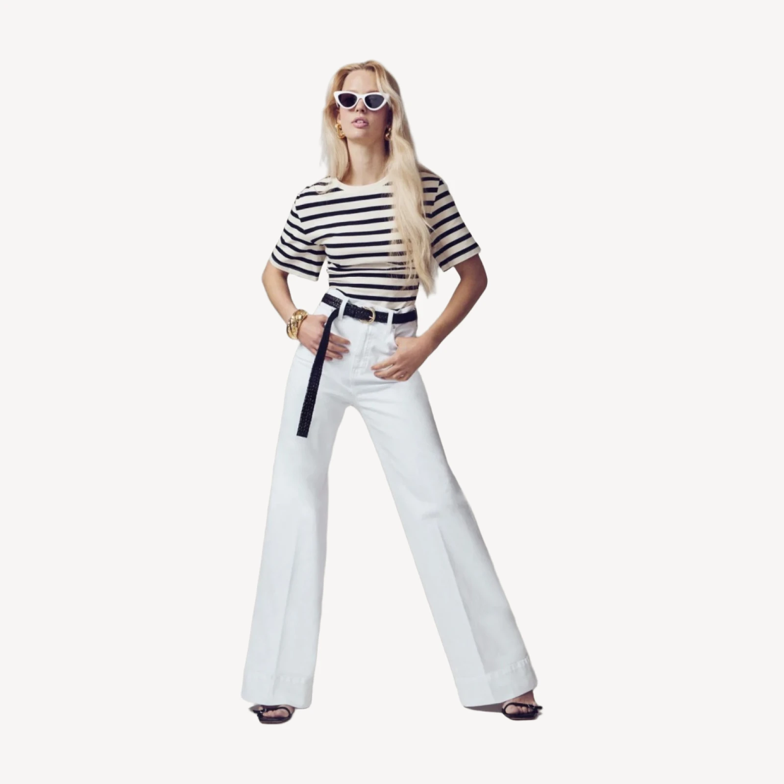 Wide-leg denim trouser in white