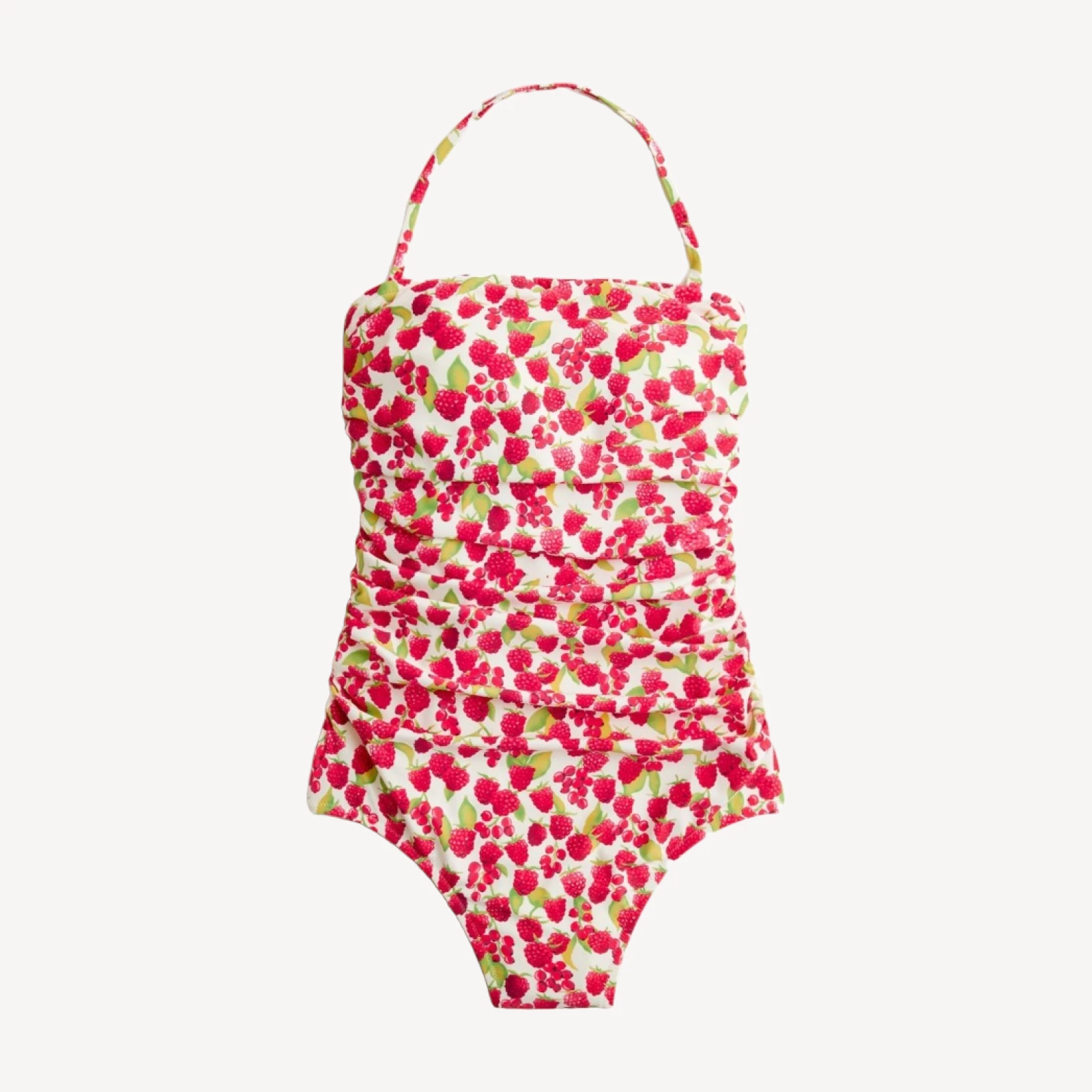 Gemma ruched bandeau one-piece swimsuit in raspberry print