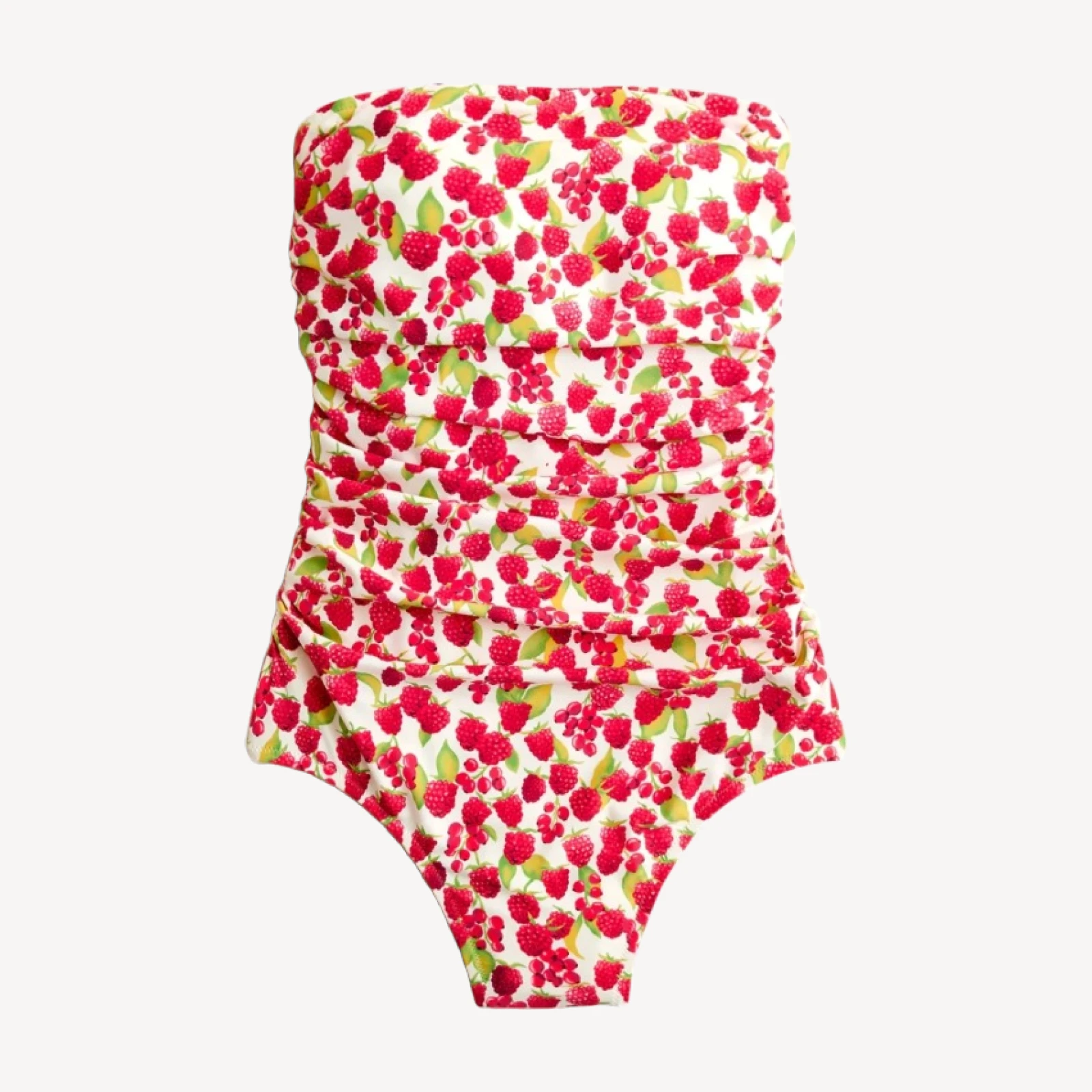 Gemma ruched bandeau one-piece swimsuit in raspberry print