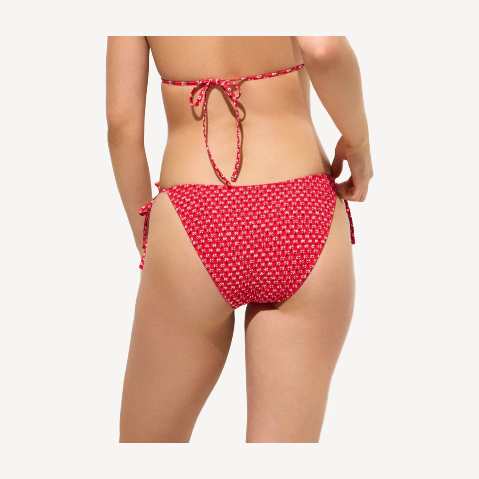 Smocked string bikini bottom in ditsy floral print