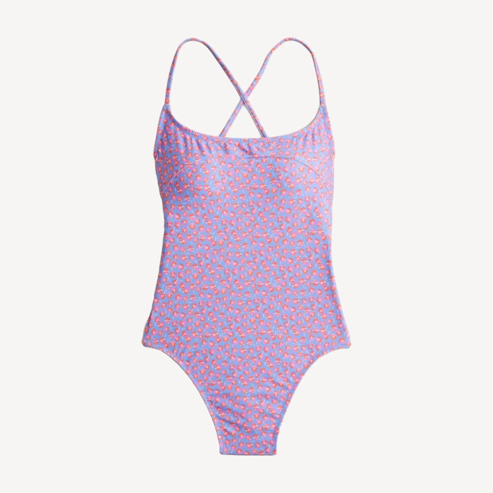 Curved one-piece swimsuit in summer fields print