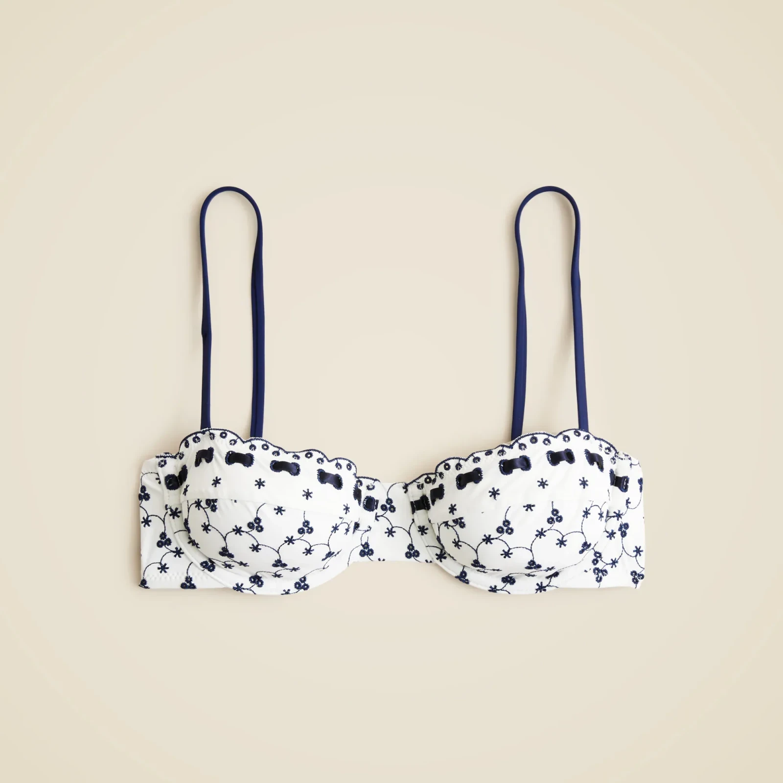Eyelet balconette underwire bikini top with ribbon trim