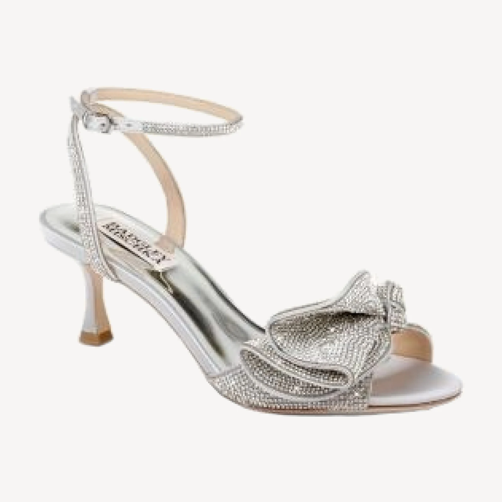 Badgley Mischka Women's Remi Almond Toe Rhinestone Ruffle Mid Heel Sandals