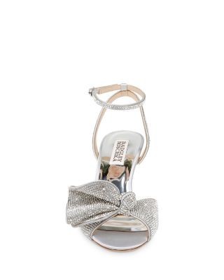 Badgley Mischka Women's Remi Almond Toe Rhinestone Ruffle Mid Heel Sandals