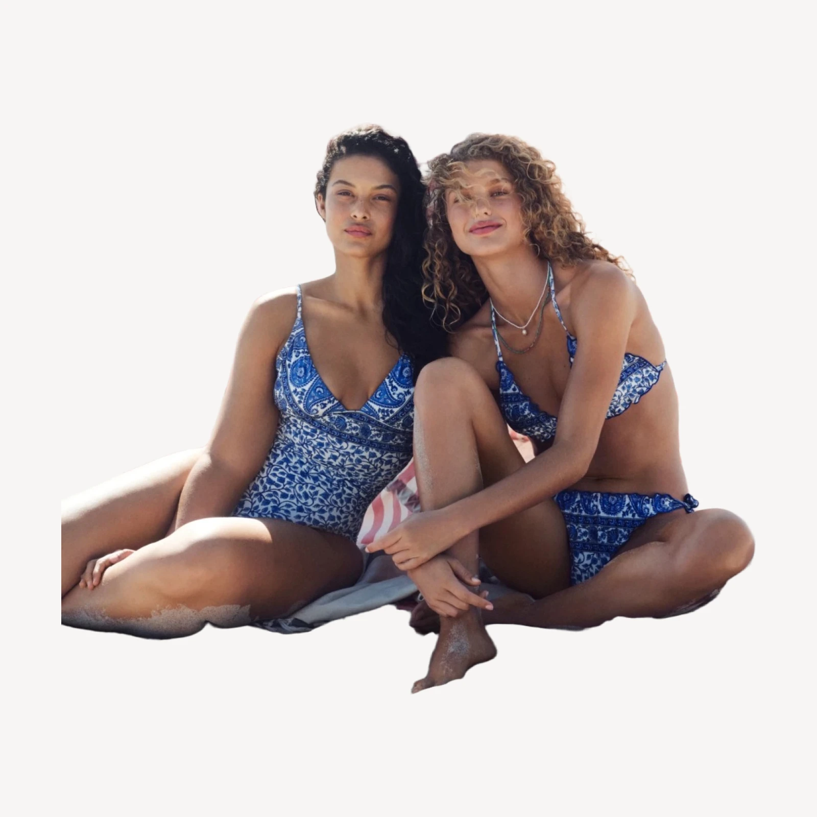 Ruffle-trim string bikini top in banana block print