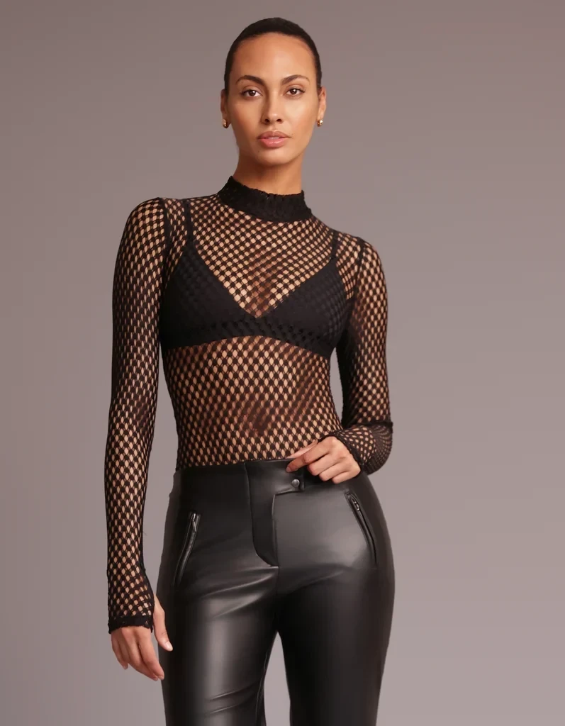 MOCK NECK MESH BODYSUIT [BLACK]