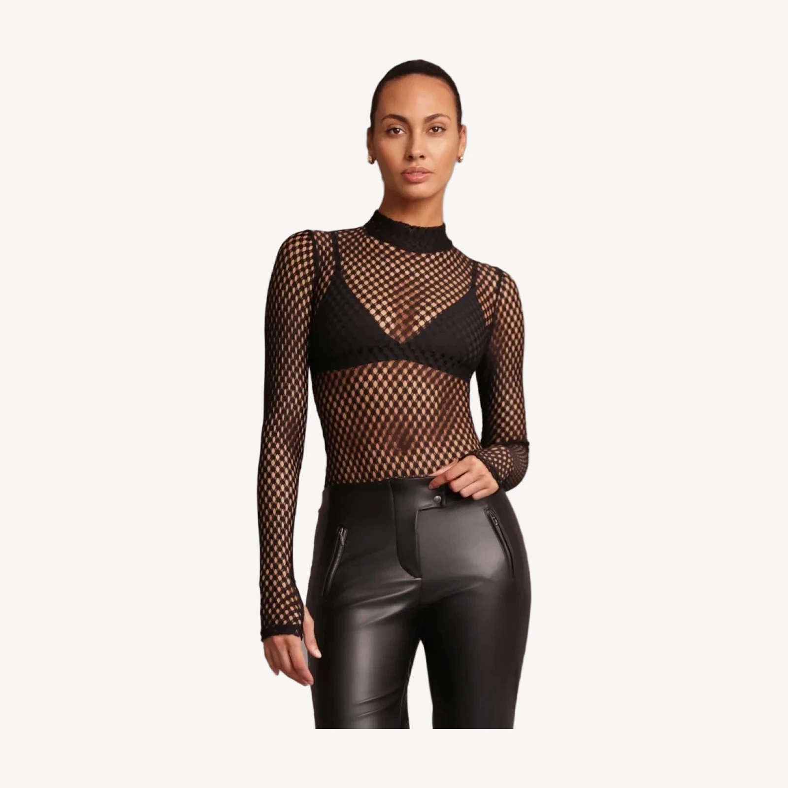 MOCK NECK MESH BODYSUIT [BLACK]