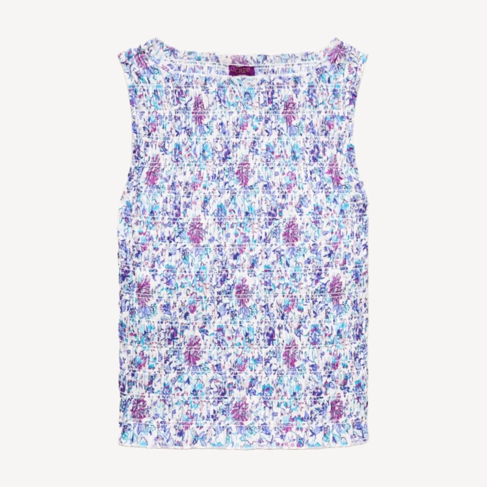 Smocked shell tank top in floral-print cotton