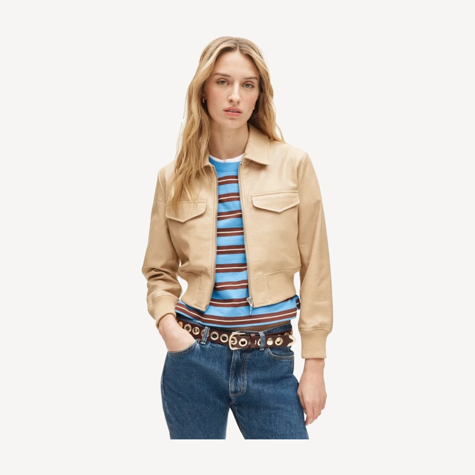 Collection cropped flight jacket in leather
