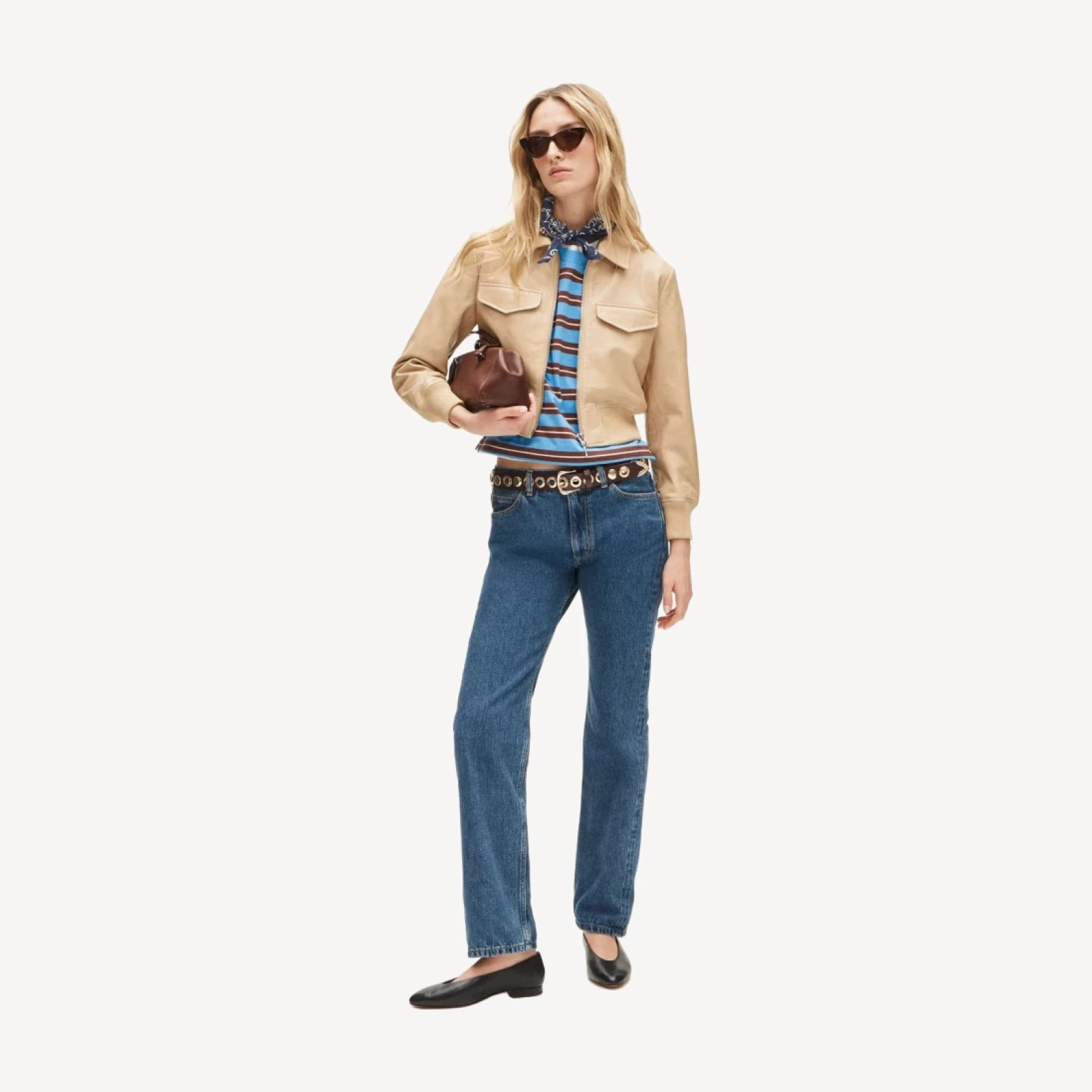 Collection cropped flight jacket in leather