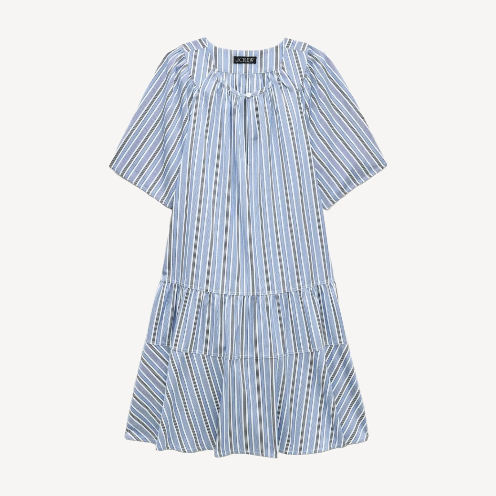 Tiered popover dress in striped cotton poplin