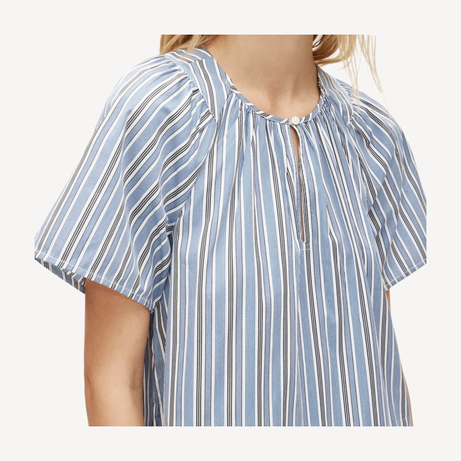 Tiered popover dress in striped cotton poplin