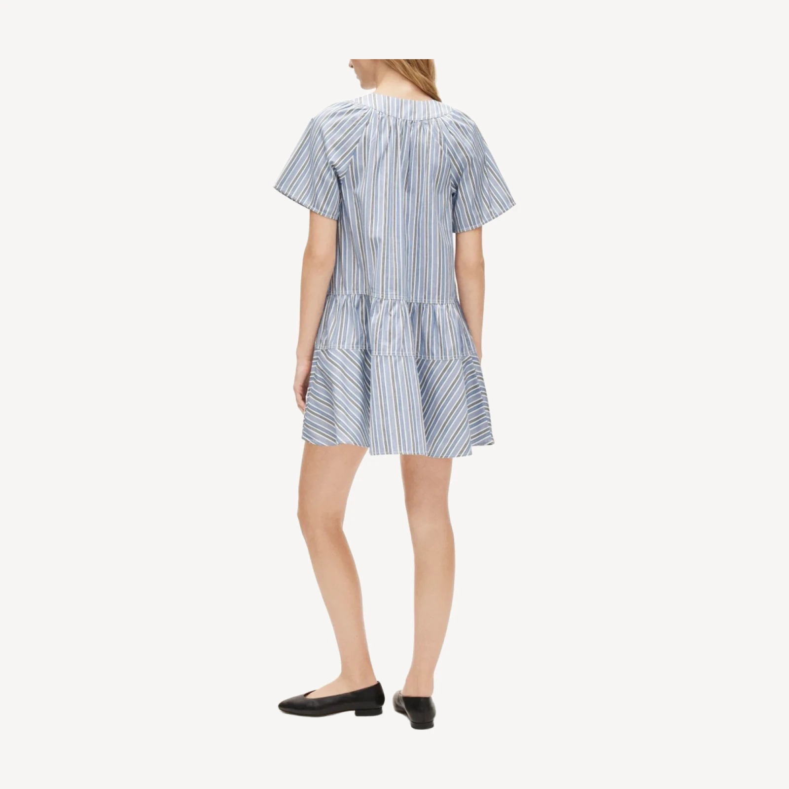 Tiered popover dress in striped cotton poplin