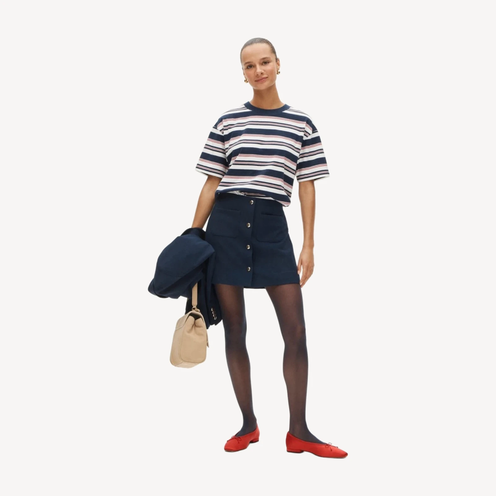 Fairfax mini button-front skirt in four-season stretch