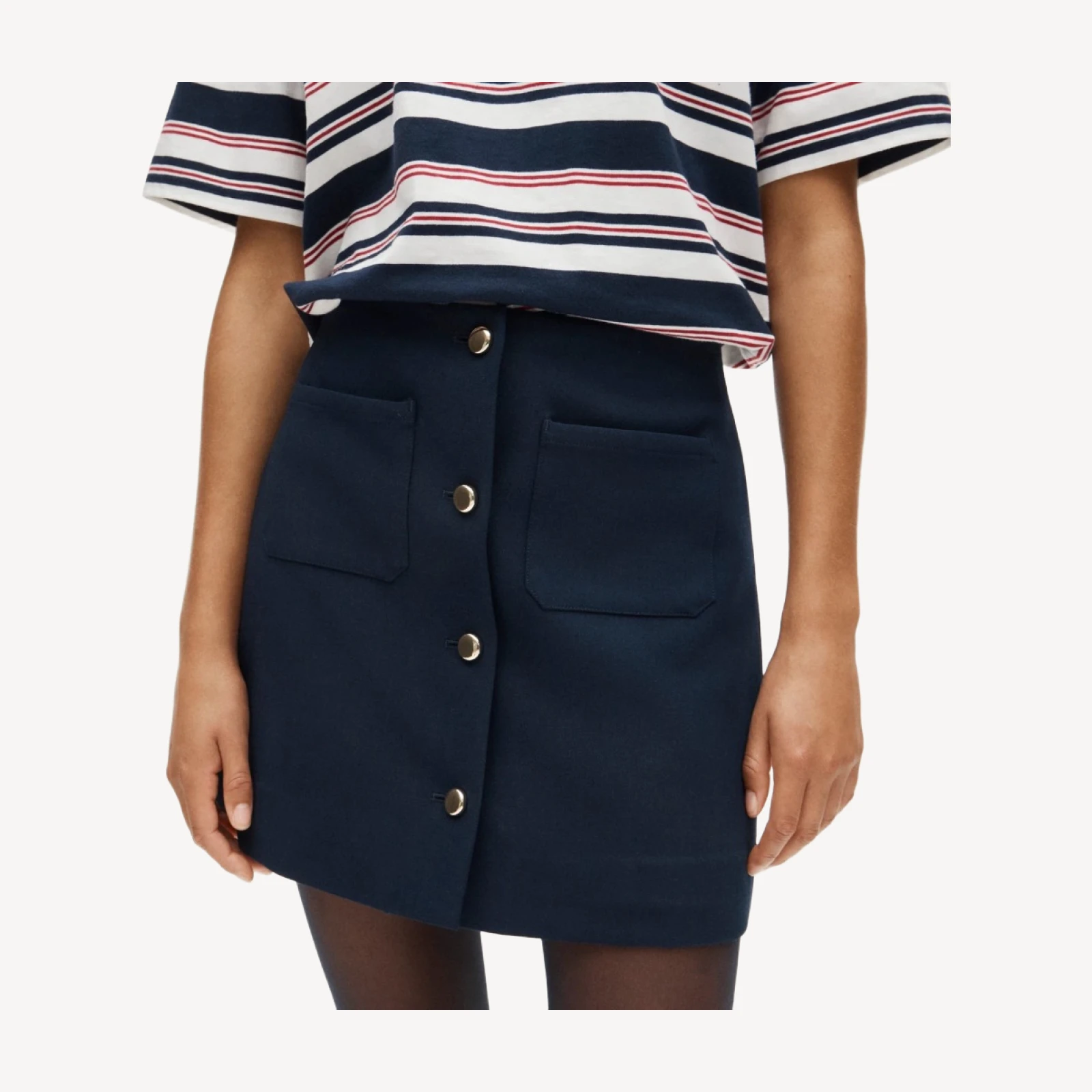 Fairfax mini button-front skirt in four-season stretch