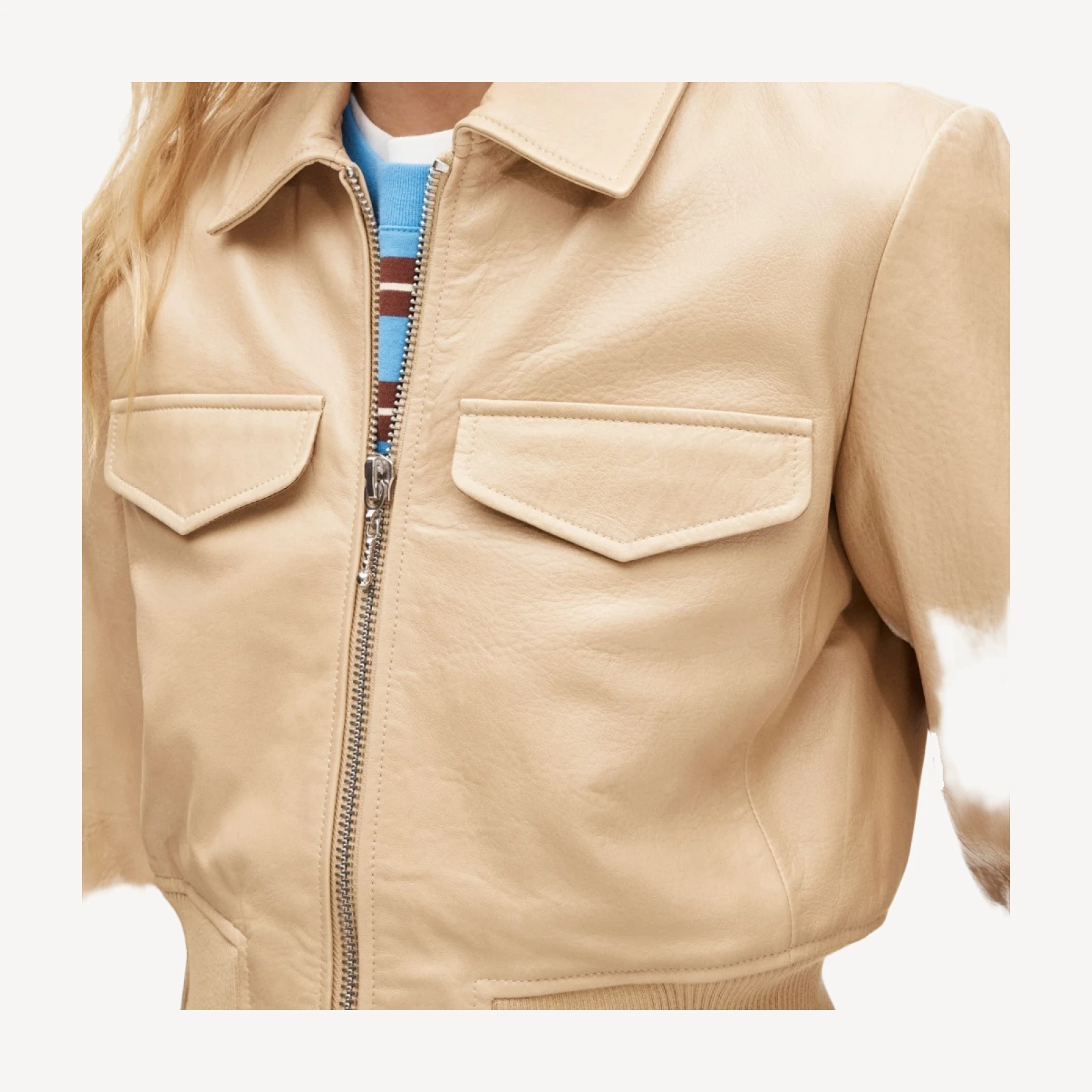Collection cropped flight jacket in leather