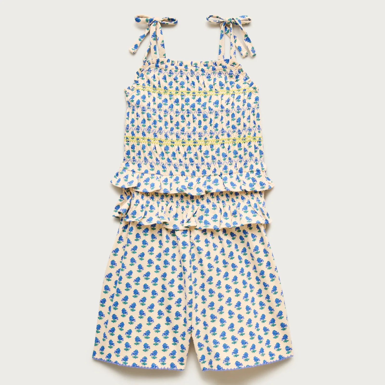 Girls' smocked romper in broken-in-jersey