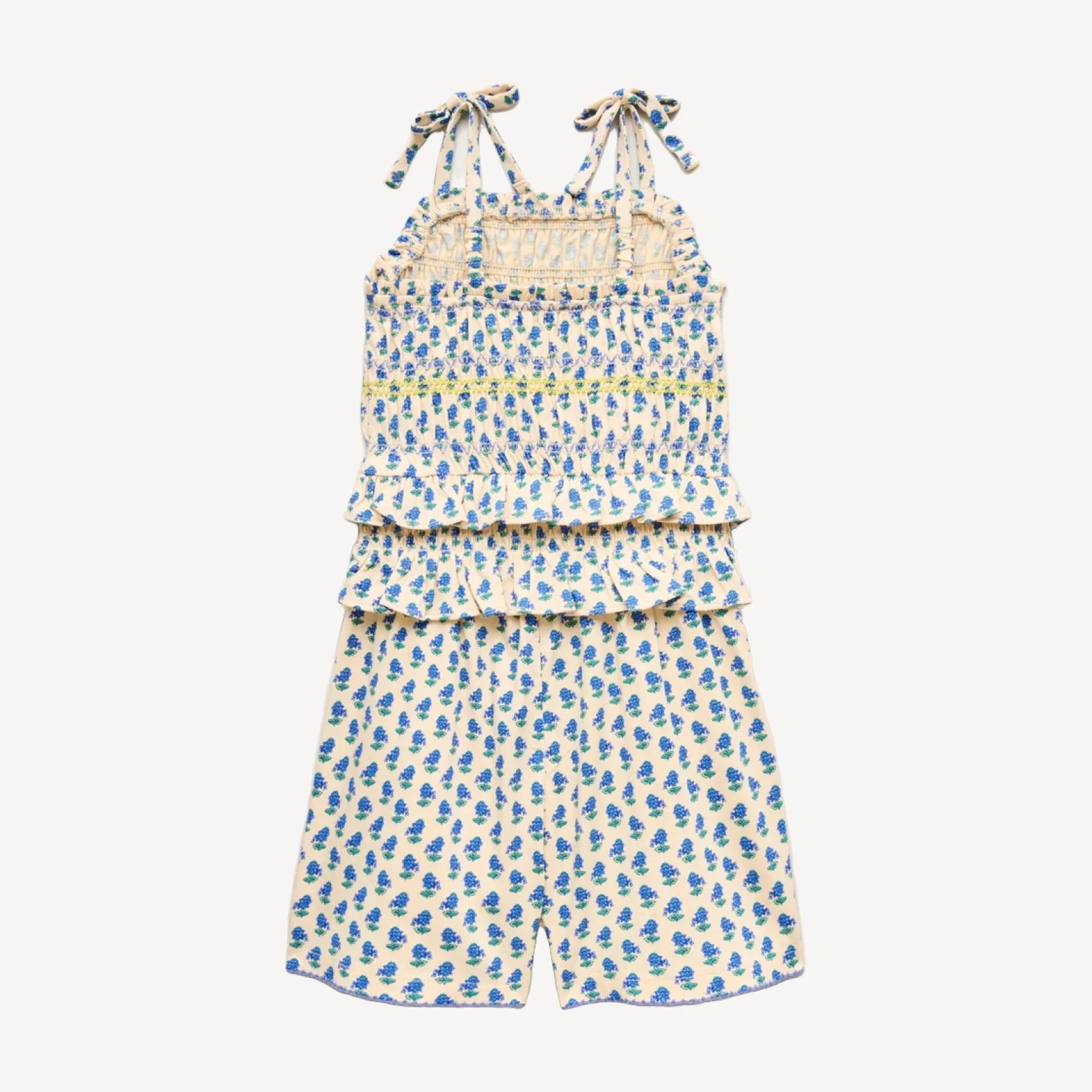 Girls' smocked romper in broken-in-jersey