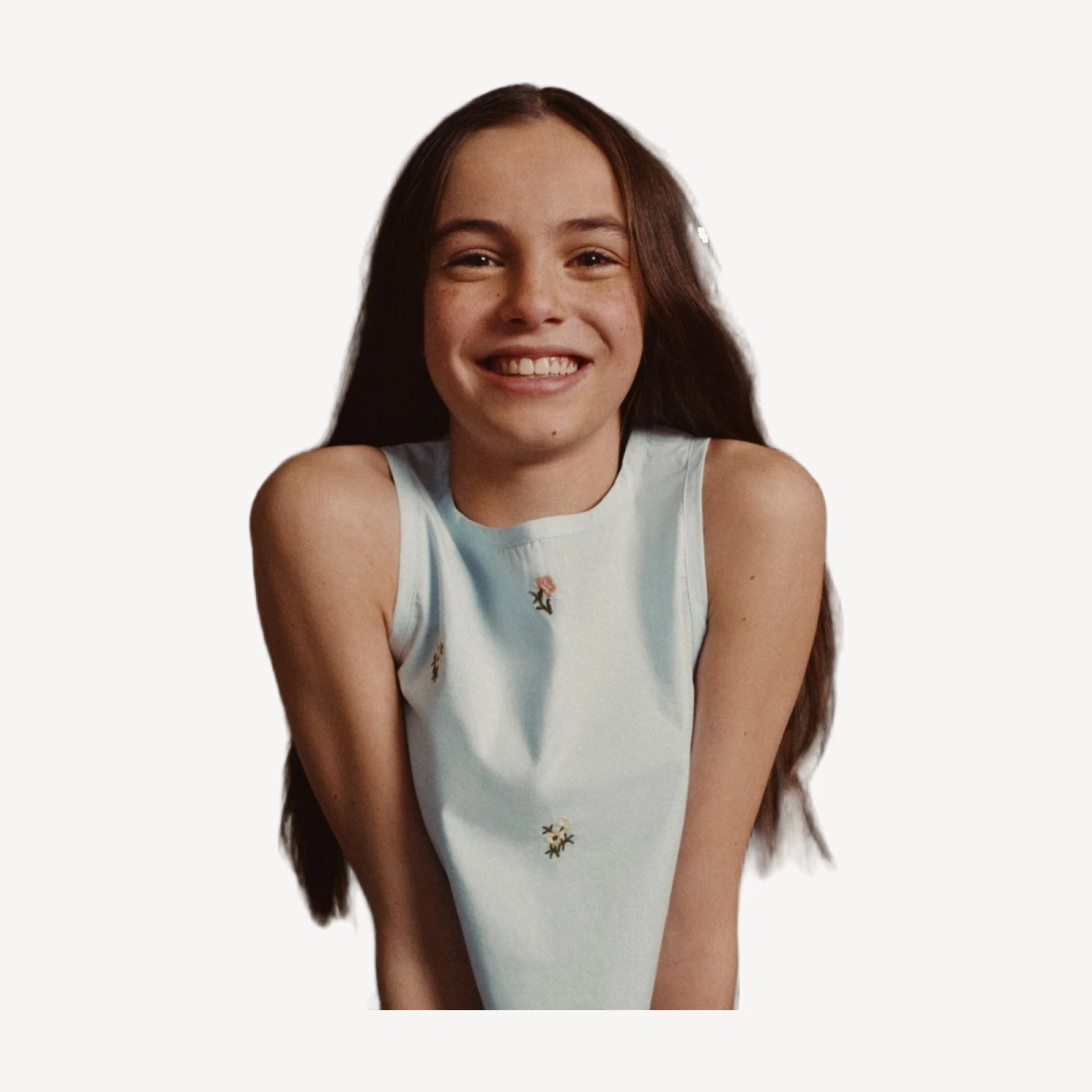 Girls' embroidered cross-back shell top