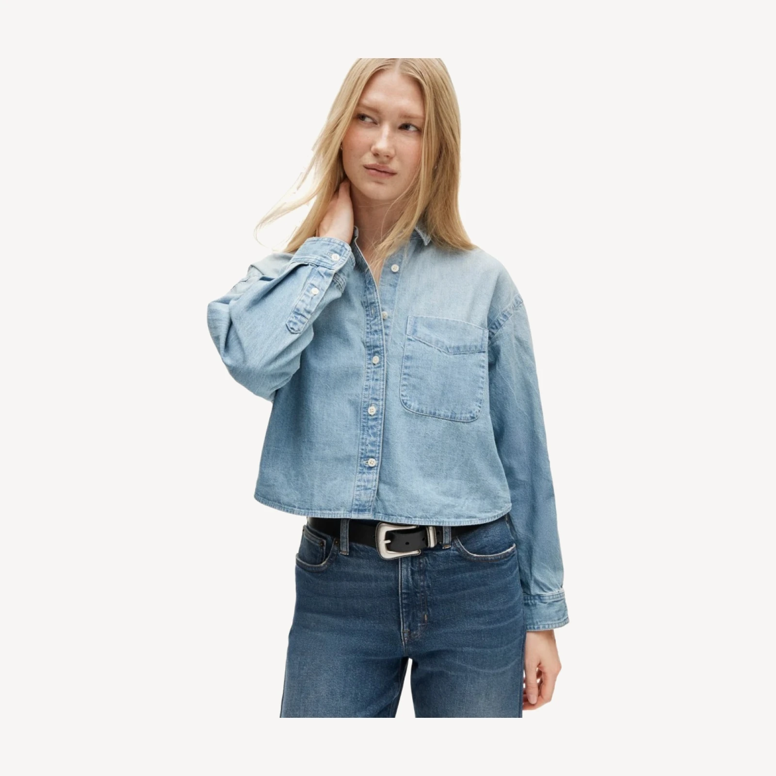 Étienne cropped button-up shirt in chambray