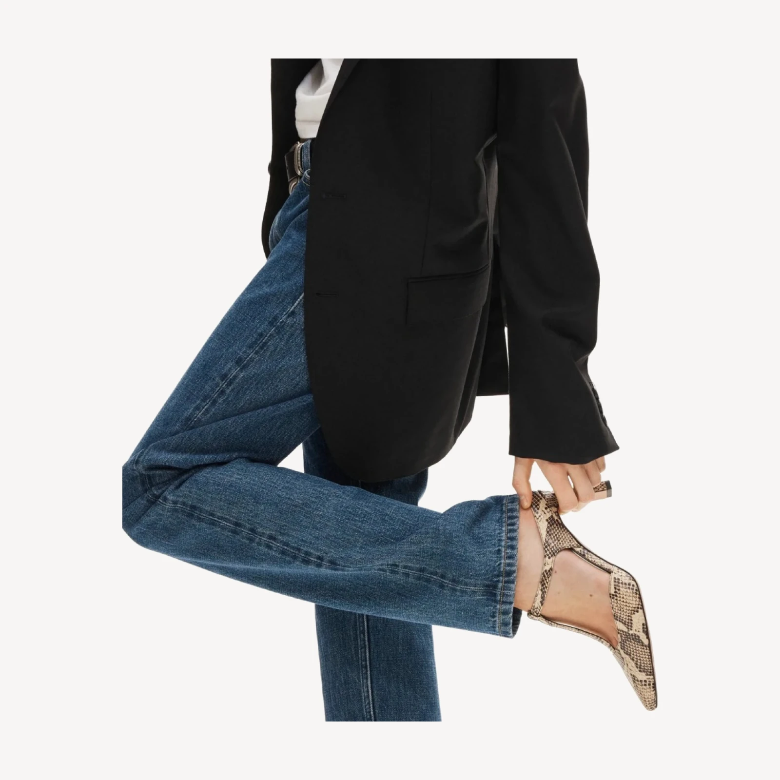 Made-in-Italy T-strap pumps in snake-embossed leather