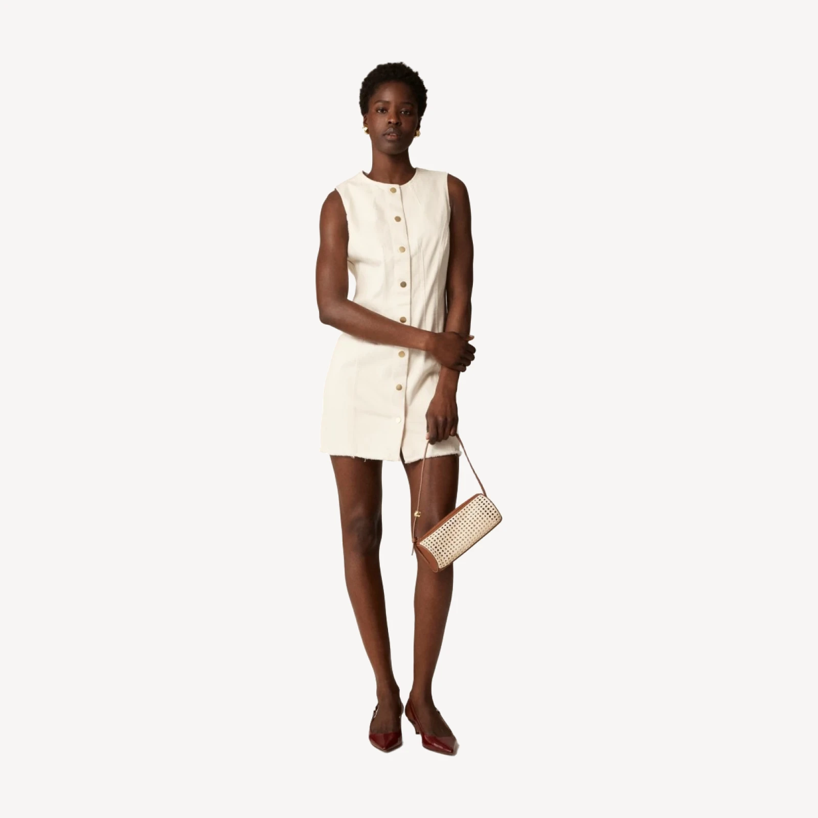 Seamed denim mini dress in ecru