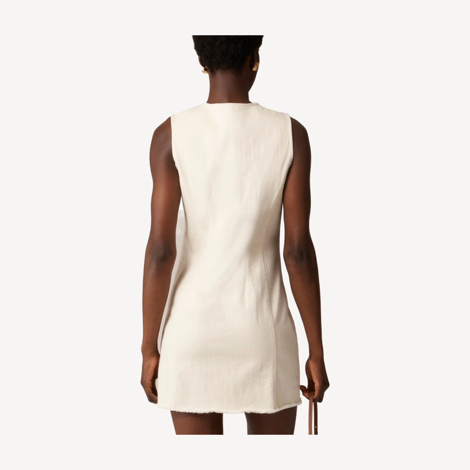 Seamed denim mini dress in ecru