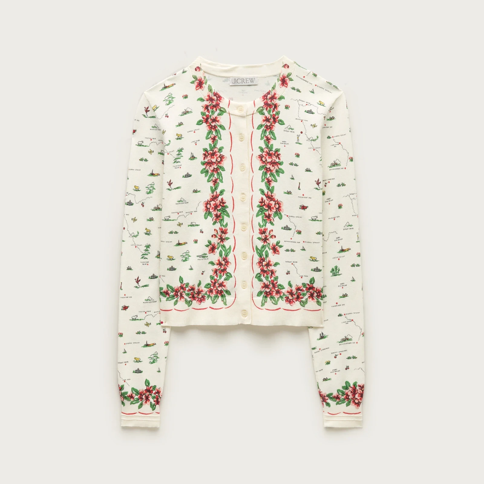 Jackie cardigan in map-print premium ultra-fine cotton blend