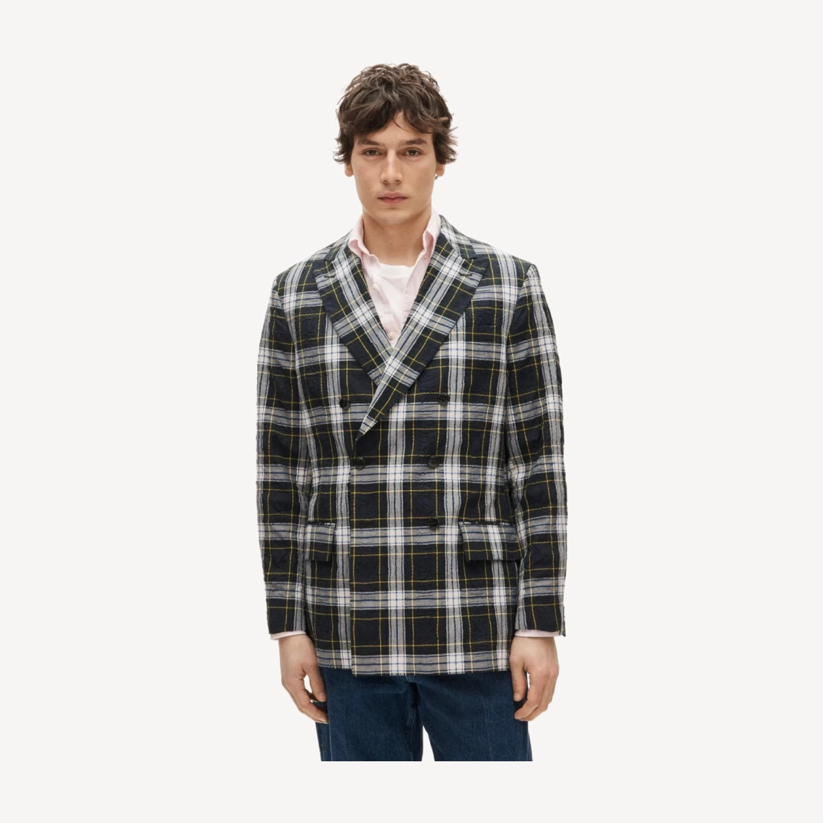 Double-breasted blazer in Japanese seersucker