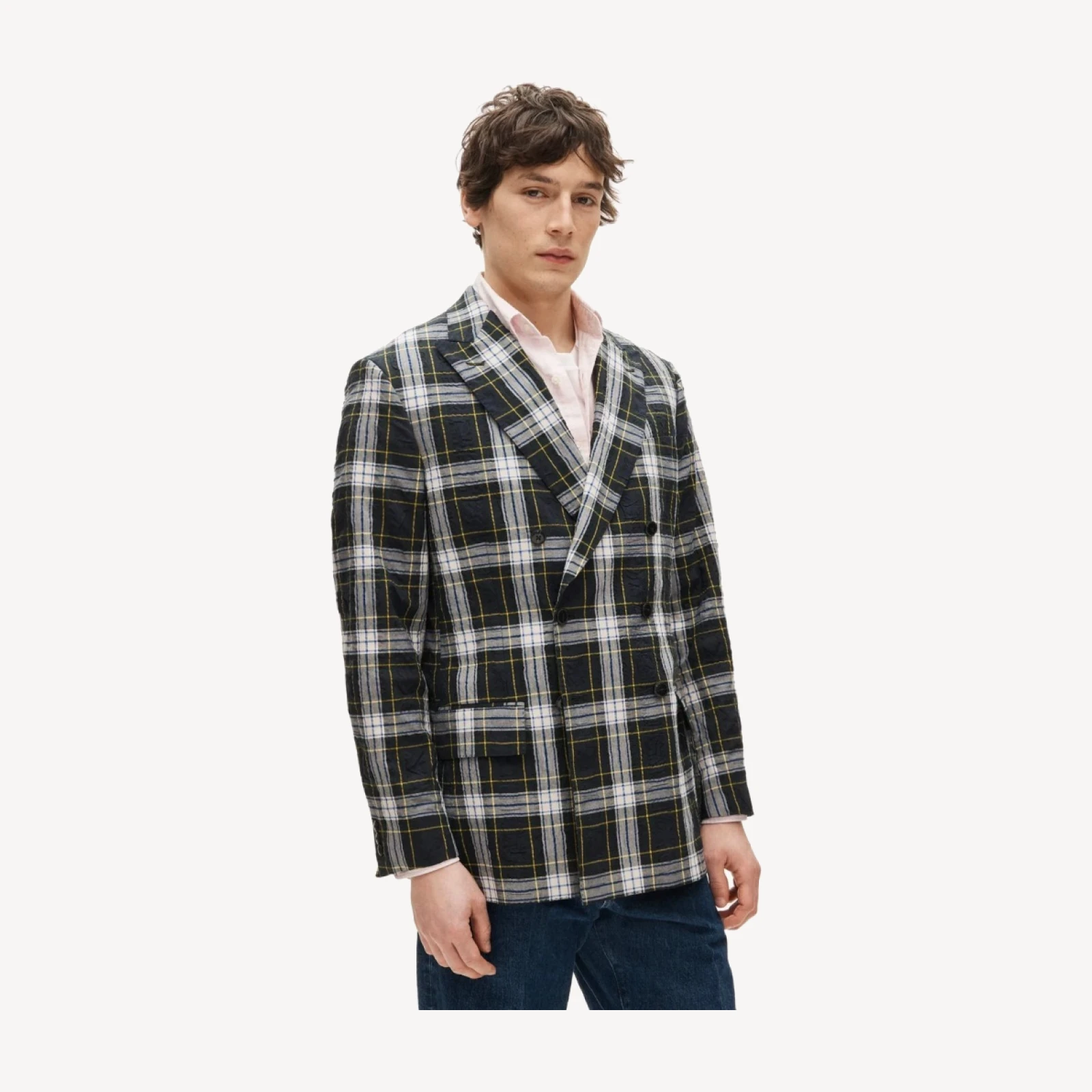 Double-breasted blazer in Japanese seersucker