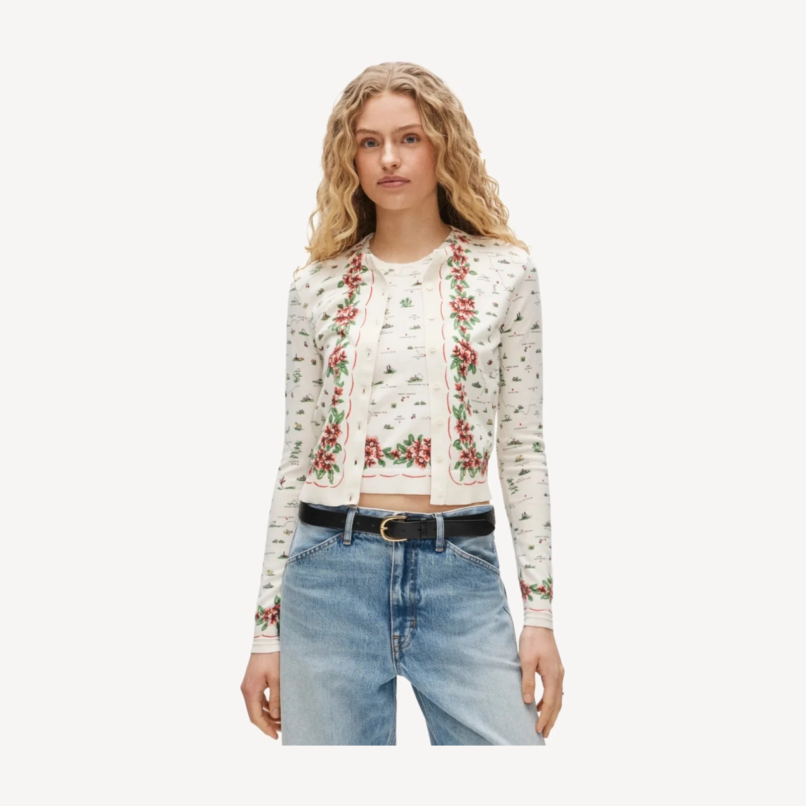 Jackie cardigan in map-print premium ultra-fine cotton blend
