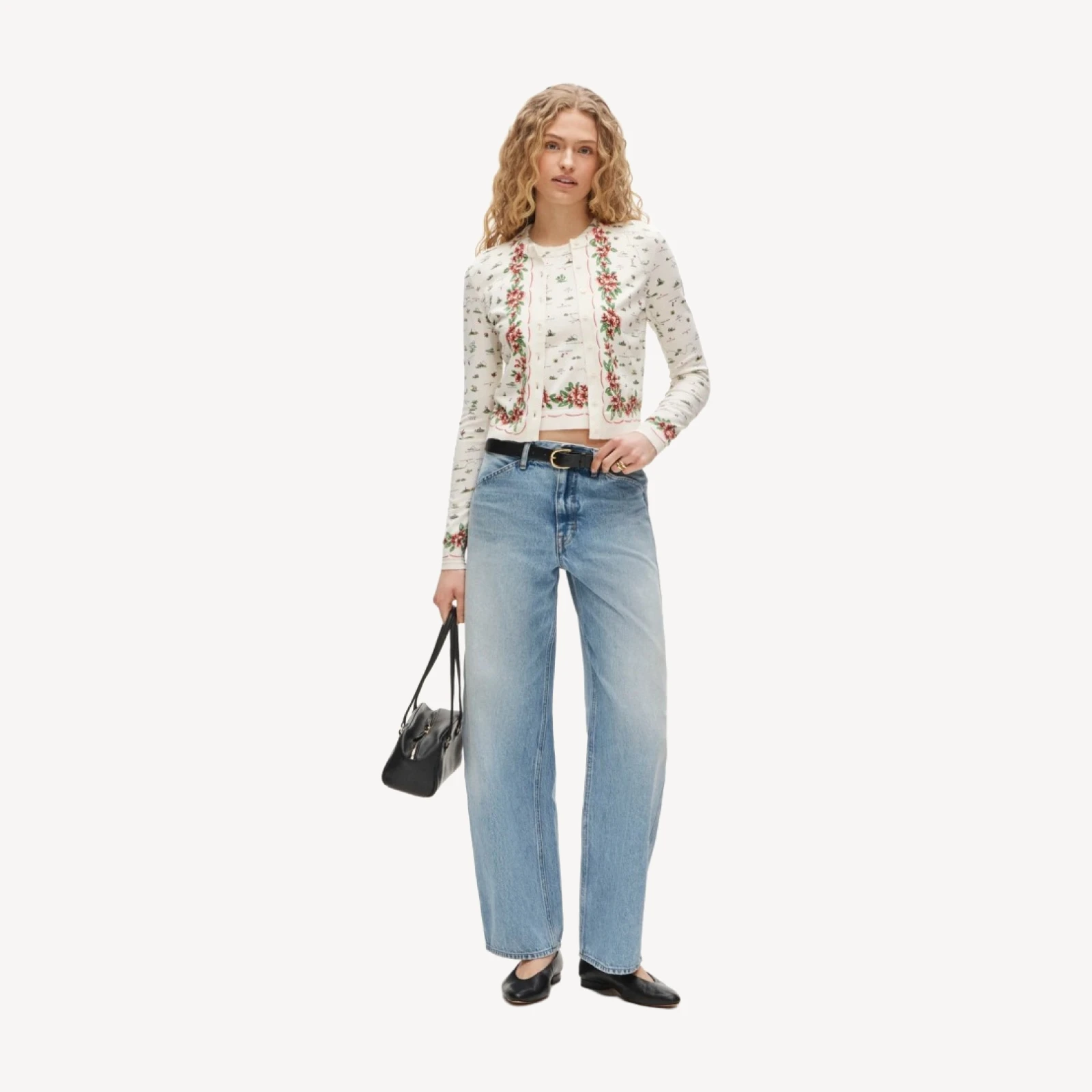 Jackie cardigan in map-print premium ultra-fine cotton blend