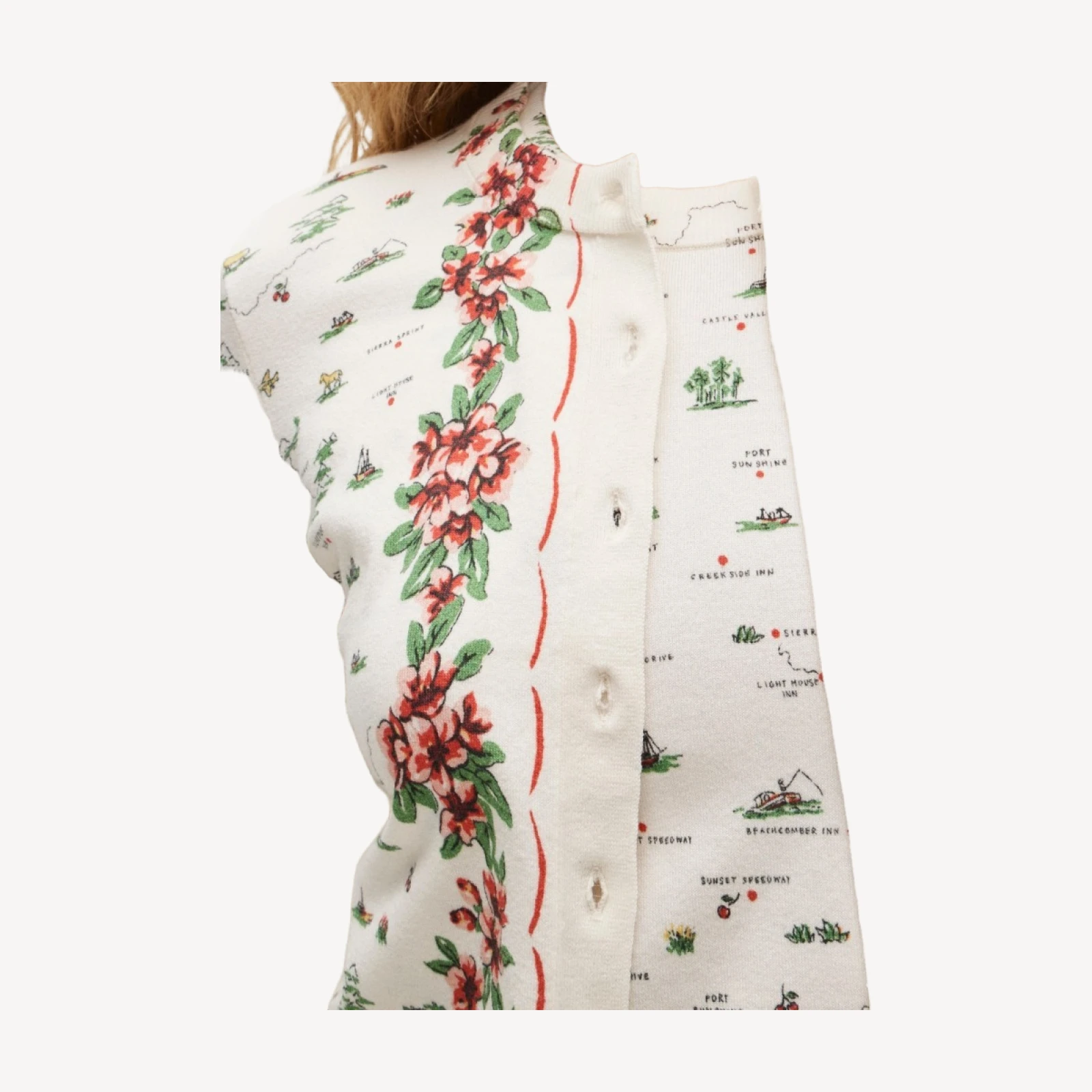 Jackie cardigan in map-print premium ultra-fine cotton blend