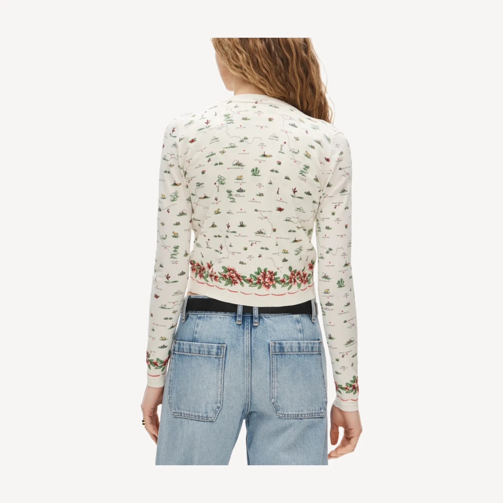 Jackie cardigan in map-print premium ultra-fine cotton blend