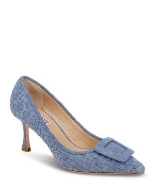 Badgley Mischka Women's Yanet Woven Denim Mid Heel Pumps