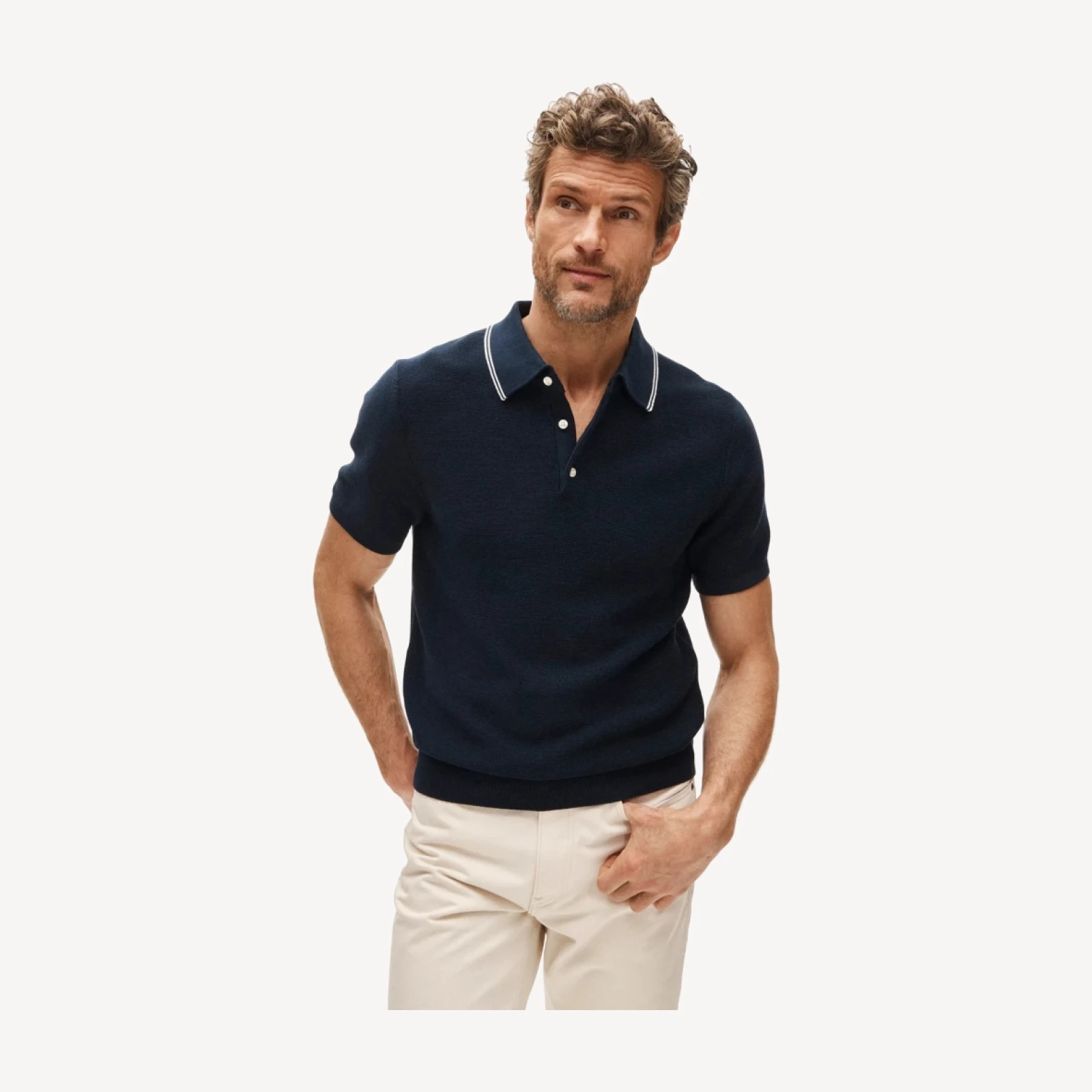 Short-sleeve tipped sweater-polo in Pima cotton
