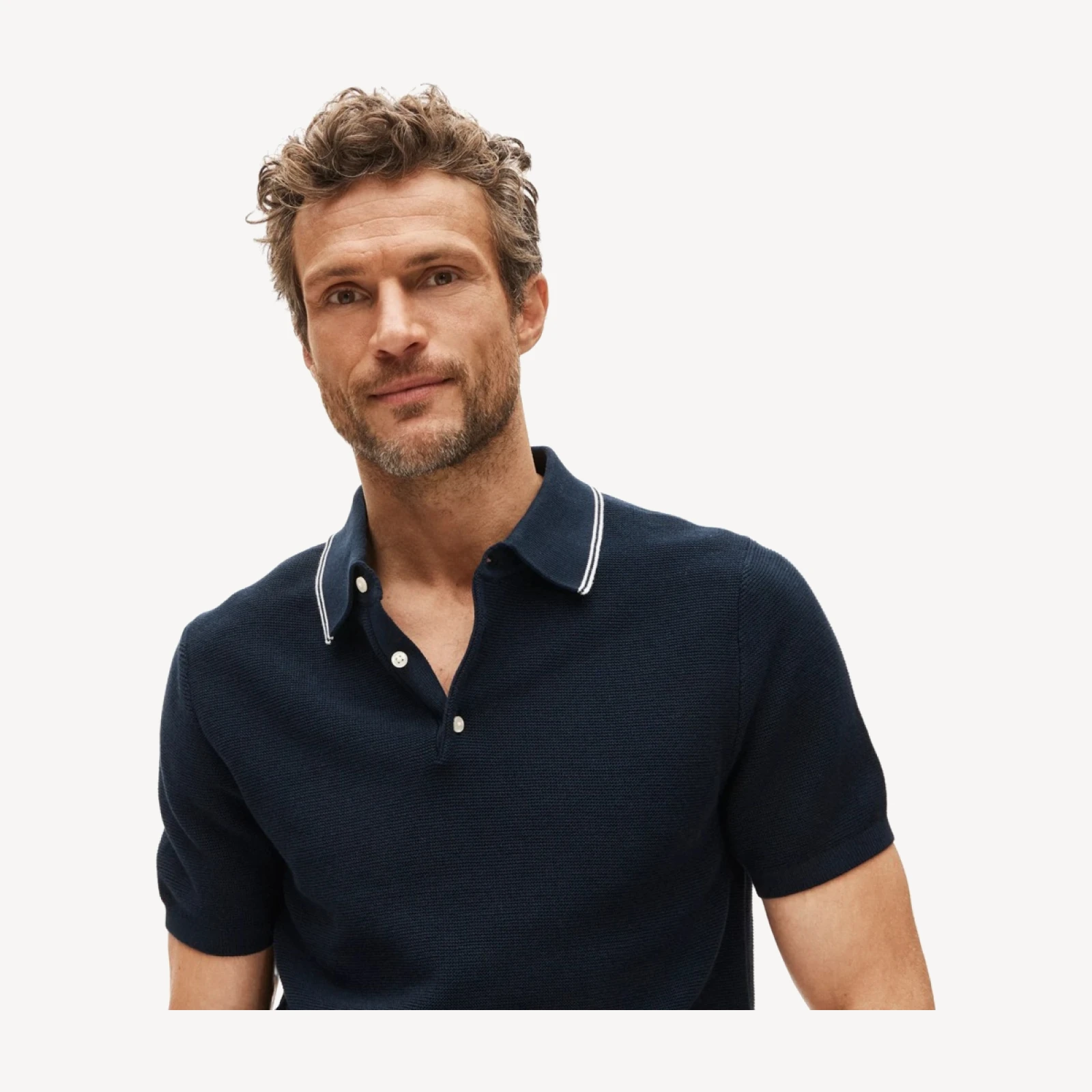 Short-sleeve tipped sweater-polo in Pima cotton