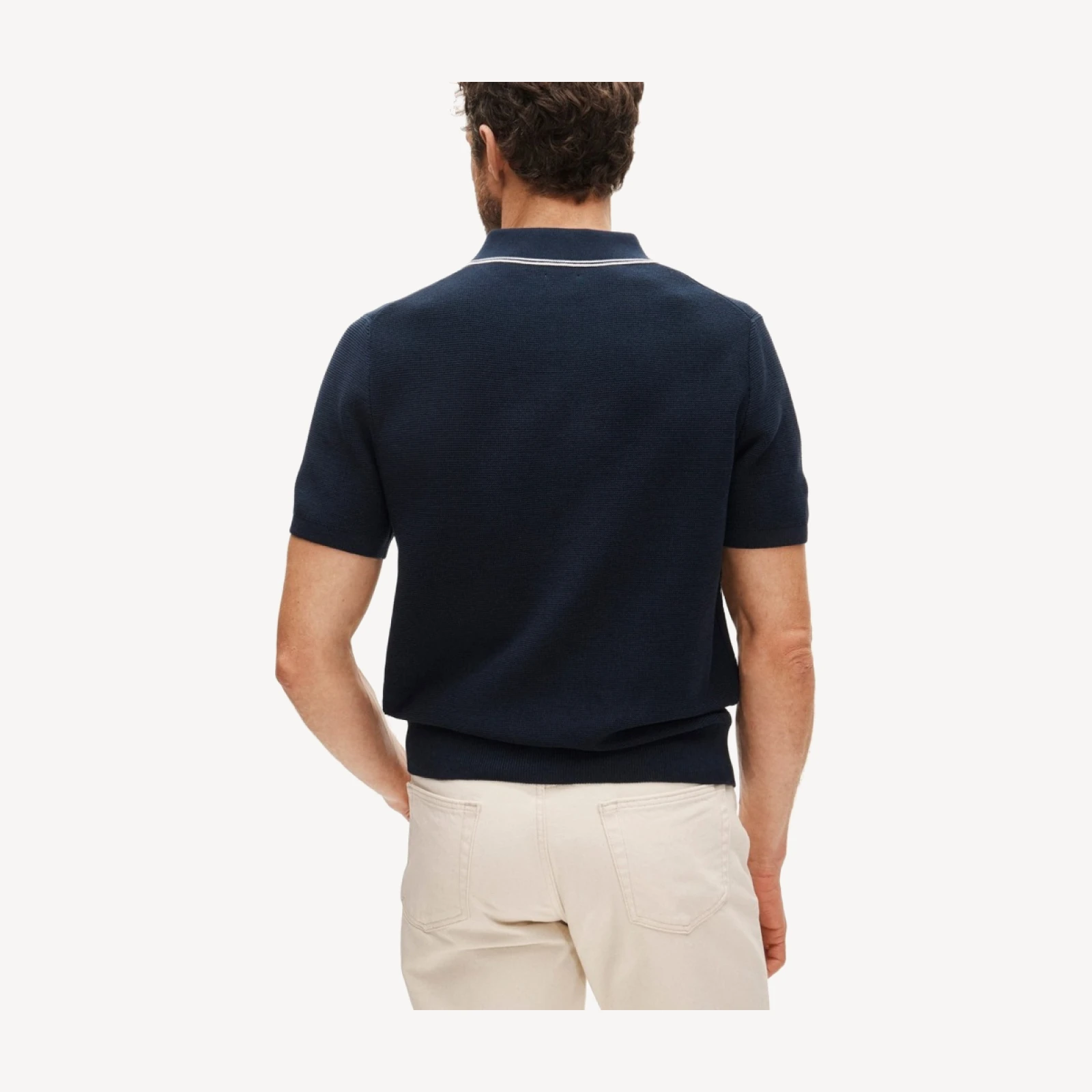 Short-sleeve tipped sweater-polo in Pima cotton