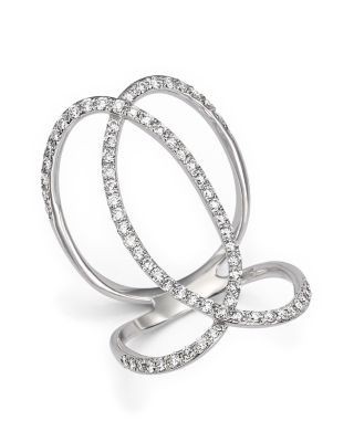 Diamond Crossover Statement Ring in 14K White Gold, .75 tcw