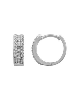 Bloomingdale's Fine Collection Diamond Baguette Hoop Earrings in 14K White Gold, 0.25 tcw