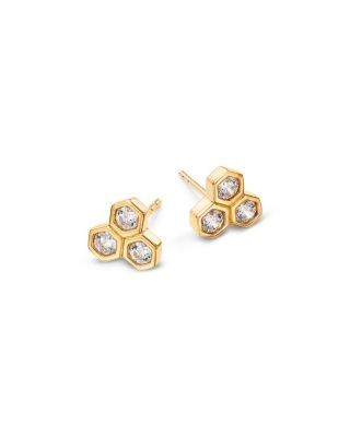 Bloomingdale's Fine Collection Diamond Hexagon Trio Bezel Stud Earrings in 14K Yellow Gold, 0.5 tcw